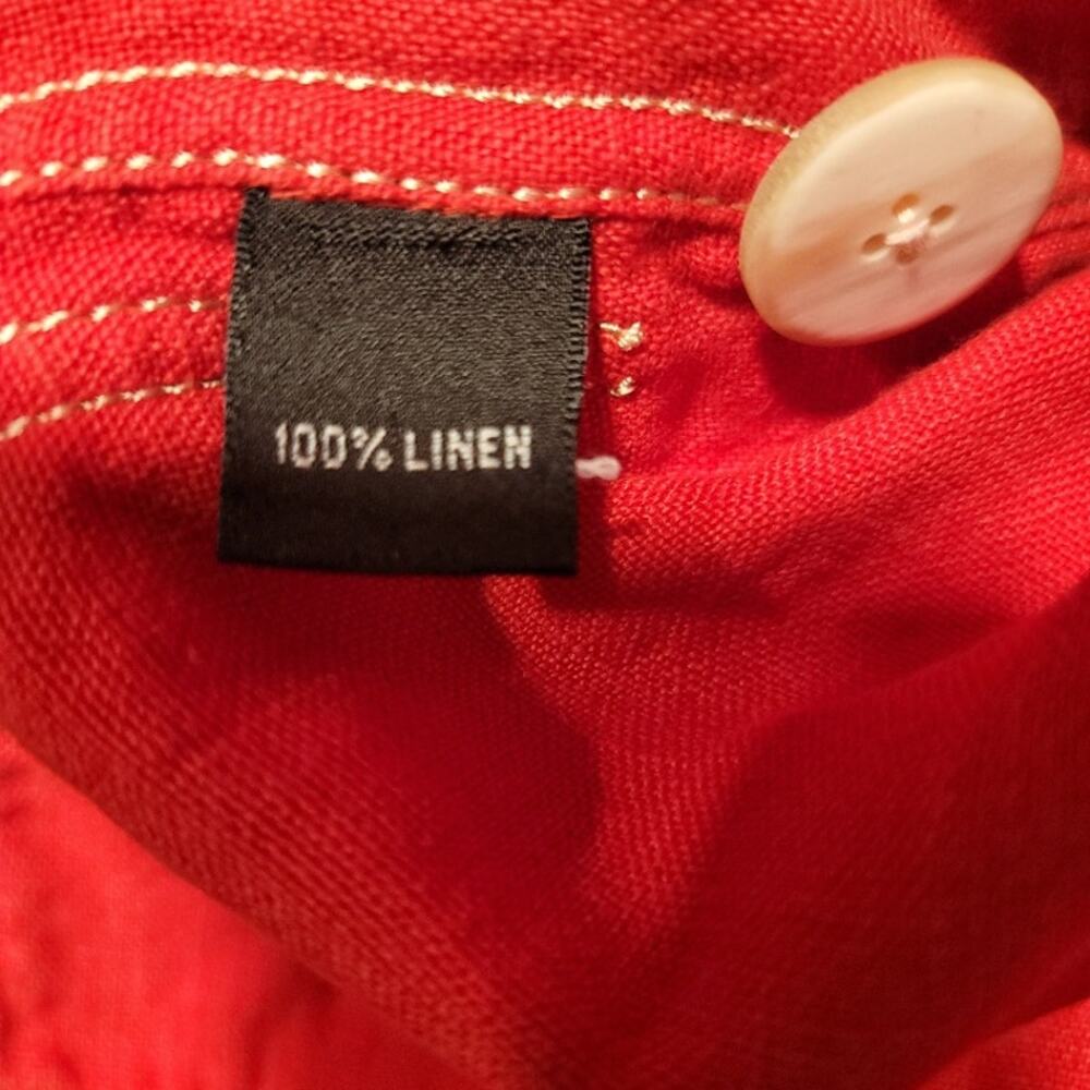 Linda Allard Ellen Tracy Red Linen‎ Blazer Sz 14 Midi Cuffed Sleeve Office - Picture 12 of 12